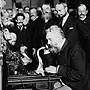 Photo: Alexander Graham Bell opens New York-Chicago phone line, 1892
